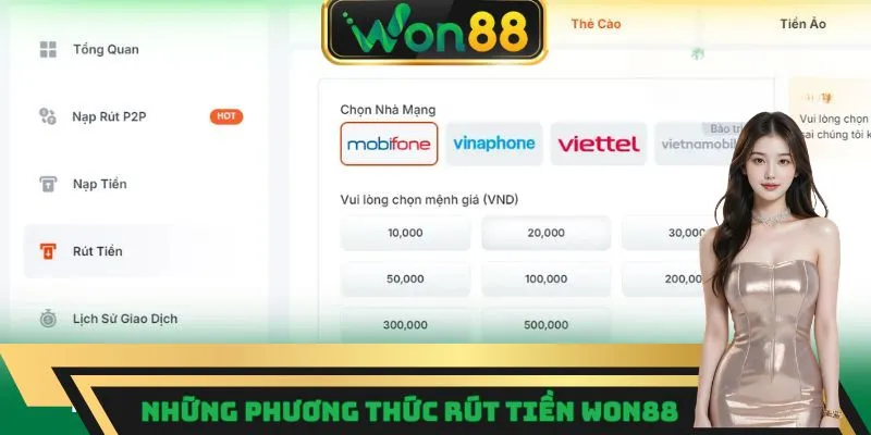 Những phương thức rút tiền Won88